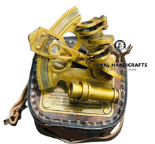 AMAL Antique Style Brass Sextant W/Handmade Leather Case Maritime Collectible