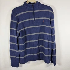 Polo Ralph Lauren Sweater Mens Medium Navy Striped Quarter Zip Pullover Preppy