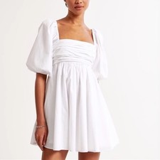 ABERCROMBIE & FITCH White Square Neck Puff Sleeve Babydoll Mini Dress Size S
