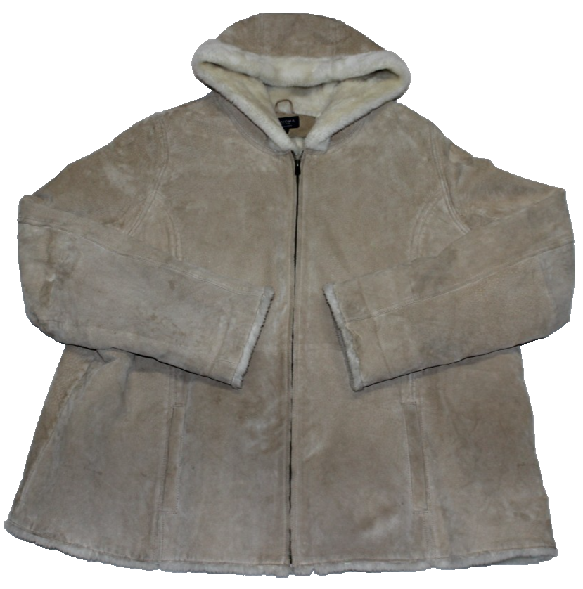 Sonoma Women's Suede Leather Coat Size 3X Tan Faux Fur Lined Zip-Up Jacket