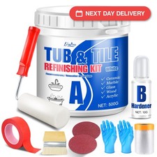 Tub and Tile Refinishing Kit - 500g Semi-Gloss White Tile Paint with Tools...