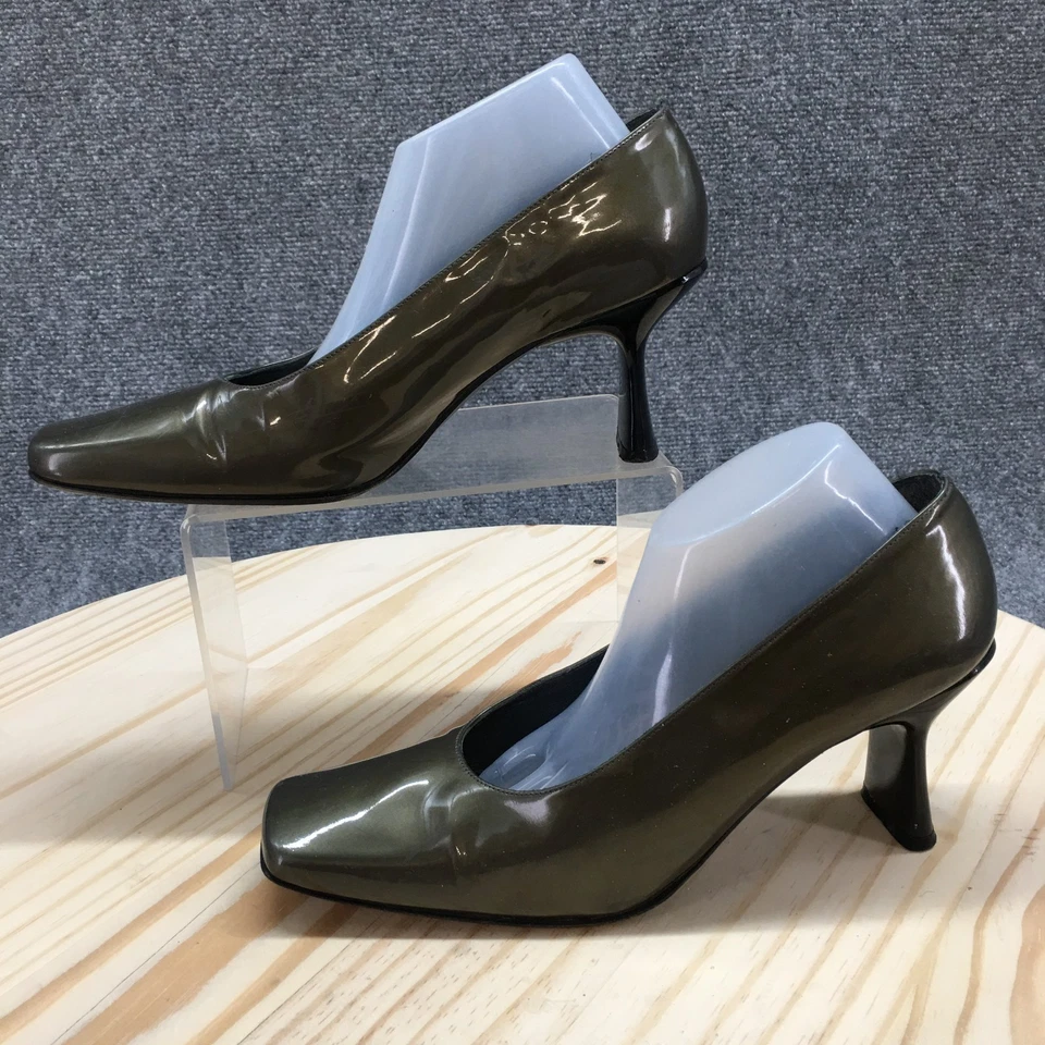 Stuart Weitzman Shoes Womens 7.5 B Pumps Olive Green Patent Leather Square Toe - Image 2 of 4