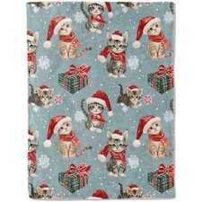 Christmas Cat Throw Blanket- Ultra Soft,Fleece,Lightweight,Cute Festive Kitte...