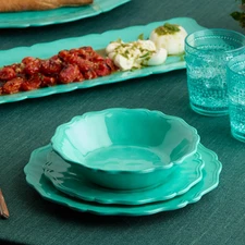 Isabella Teal 12-Piece Melamine Dinnerware Set for 4 – Vibrant Crackle Glaze Pla