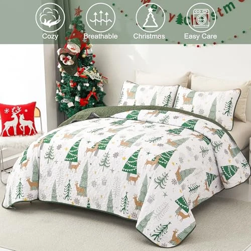 Набор из 3 одеял Christmas King и зеленая рождественская елка King (108 x 92 дюйма) - Изображение 2 из 4