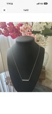 GENUINE DIAMOND BAR PENDANT NECKLACE SOLID 14K WHITE GOLD -