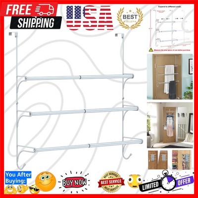 Adjustable Over The Door Triple Towel Rack with Hooks,Silver
