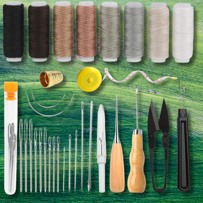 Sewing Kit Leather Canvas Upholstery Repair Curved Hand Sewing Needles Awl Set