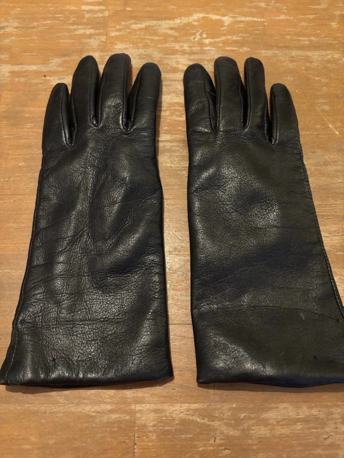 Vintage Guder Italy Womens Black Leather Gloves 6.5 100% Wool Lining Luxury EUC