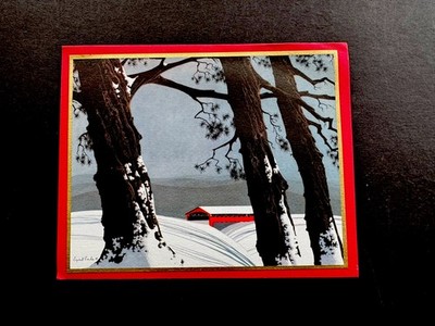 1 VTG Eyvind Earle Irene Dash Xmas Greeting Card  Covered Bridge  Breathtaking