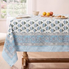 Block Print Tablecloth, 60 x 60 inch Fabric Square Table Cover Flower Table C