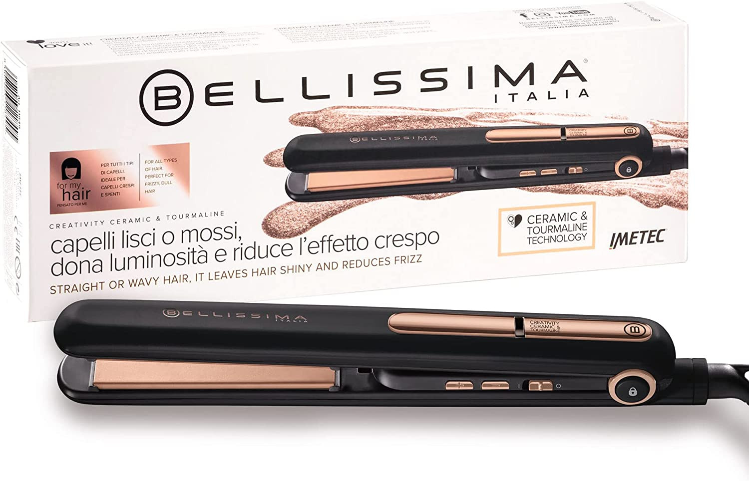 Imetec Creativity Ceramic & Tourmaline, Piastra per Capelli, Liscio O Mosso, Riv