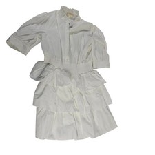 Michael Kors White Cotton Ruffled Tiered Dress Shirt Dress XL MSRP $175