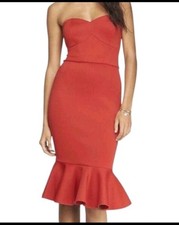 NWT Express Strapless Dress Red Bodycon Scuba Mermaid Ruffle Hem Size S