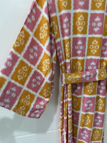 Piyama Robe S/M Kimono Style With Tie Pink Orange - Picture 8 of 9