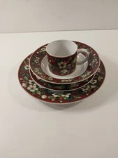 Sakura Splendor 4 Piece Place Setting Fine Burgundy Stoneware Christmas Holiday