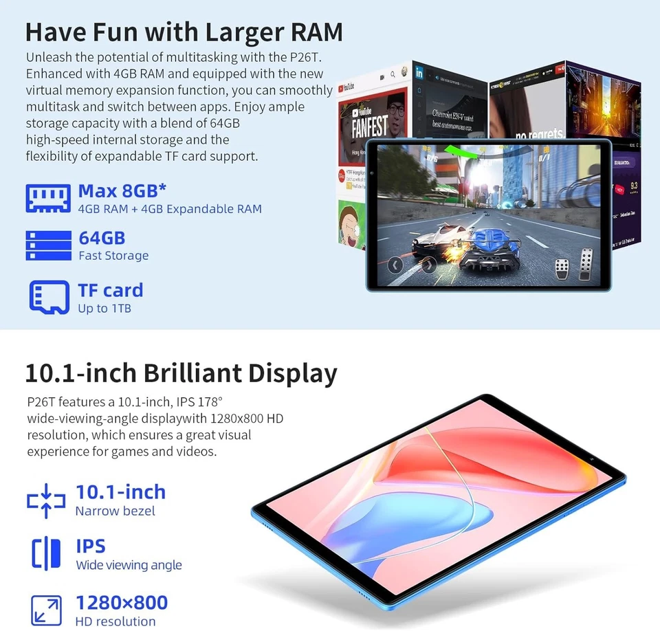 TABLET TECLAST P26T - 8 GB RAM - 128 GB ROM - 128 GB MICRO SD - Immagine 3 di 4
