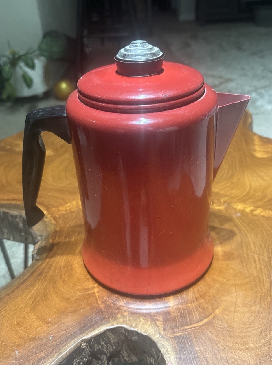 Mirro 9 Cup Vintage Red  Aluminun Percolator With Orig. Inst