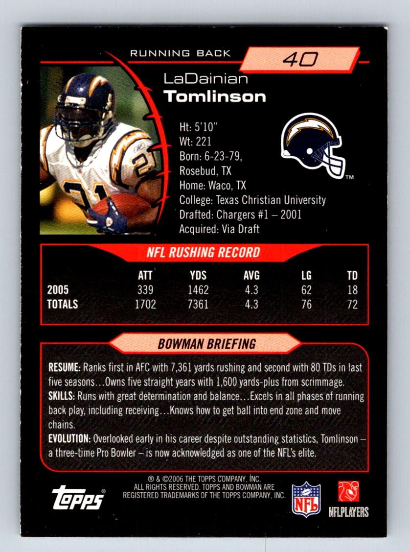 2006 Bowman #40 LaDainian Tomlinson San Diego Chargers | eBay