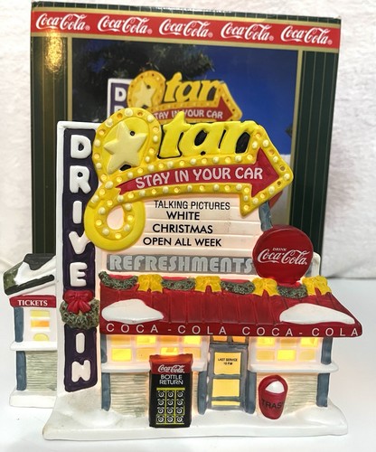 Coca Cola Collectables Christmas Village Town Square Collection Ceramic Drive In - Picture 1 of 8