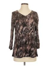 H By Halston Women Brown 3/4 Sleeve T-Shirt S