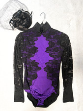 Kelle Small Adult Jazz Lace Dance Costume Set Black and Purple