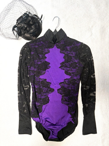 Kelle Small Adult Jazz Lace Dance Costume Set Black and Purple