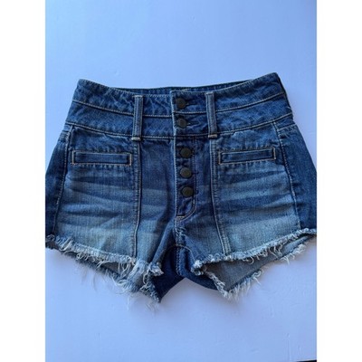 American Eagle Outfitters High Waisted Button Fly Denim Shorts Dark Wash 00