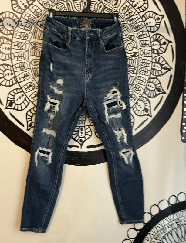 Rue 21 Women’s Super High-Rise Jegging Jeans Blue Distressed Stretch 5-Pocket