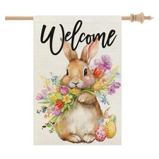 Easter Bunny House Flag 28x40 Inch Double Sided for Outside Large Burlap Holiday
