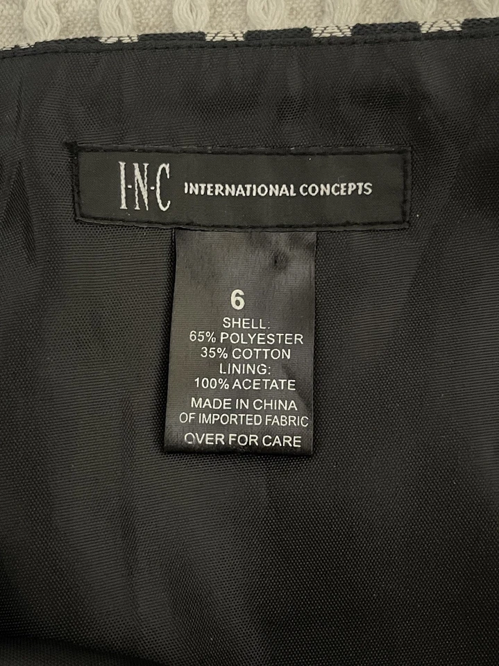Falda lápiz INC International Concepts 6 negra blanca geométrica cremallera lateral nueva sin etiquetas Foto 2 de 4