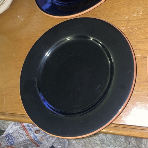 4 ROMERTOPF Vtg Pottery Terra Rosa Reco Glazed Clay 10" Plates Deep Blue Black - Picture 3 of 14