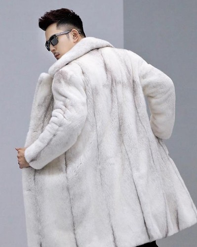 Men's Faux Fur Coats Winter Long Casual Thicken Notch Lapel Mid Length Overcoats - Picture 8 of 12