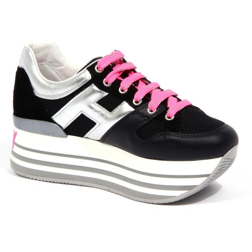 4039J sneaker donna black/silver HOGAN H425 STAY COOL leather/fabric shoe woman - Picture 2 of 4