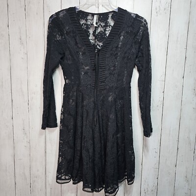 Mur Mur Anthropologie Women's Black Lace Fit & Flare Dress Sheer L/S Size  Large | eBay