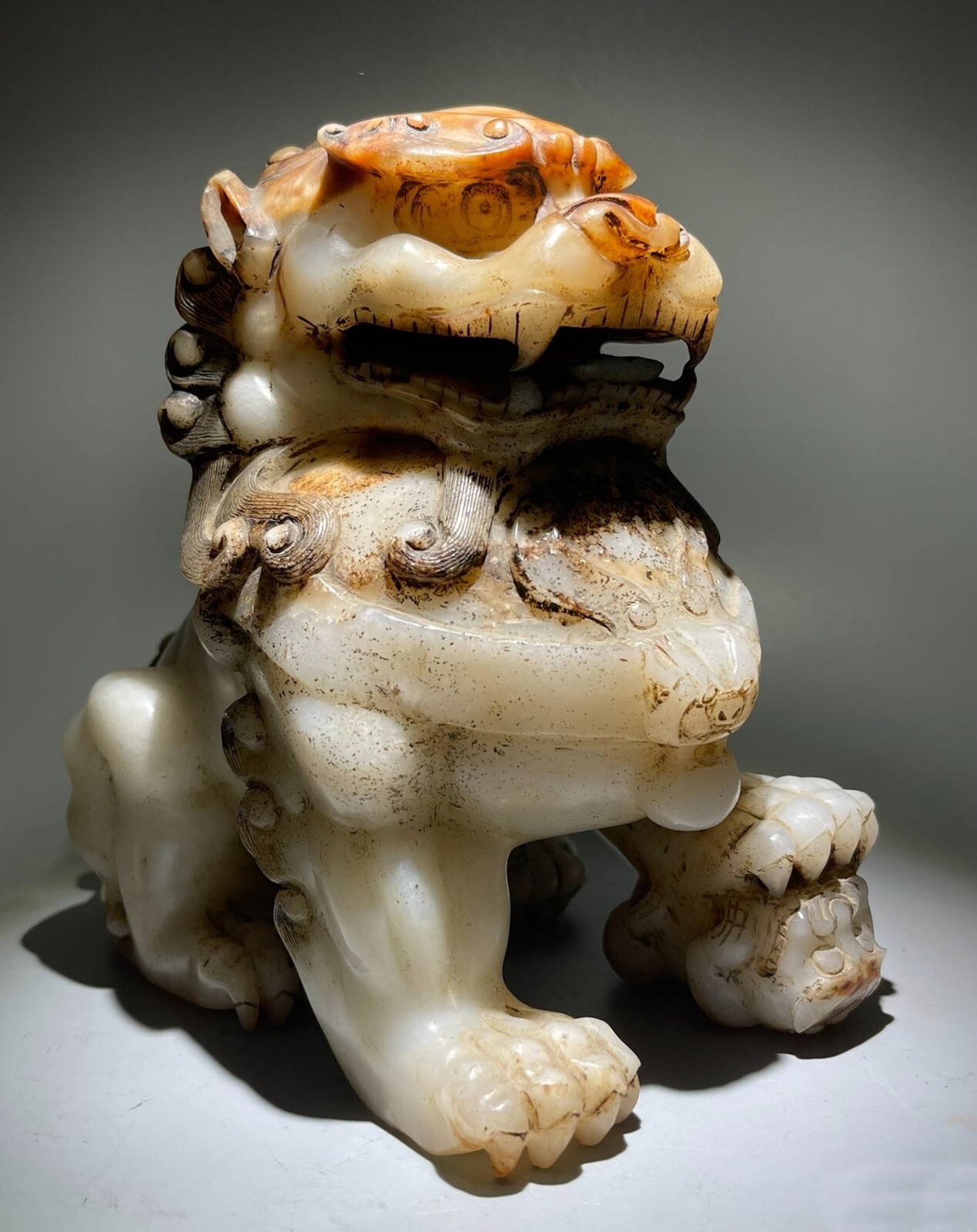 6" Fine Old Dynasty Hetian Jade Fengshui Foo Dog Lion Beast Statue eBay