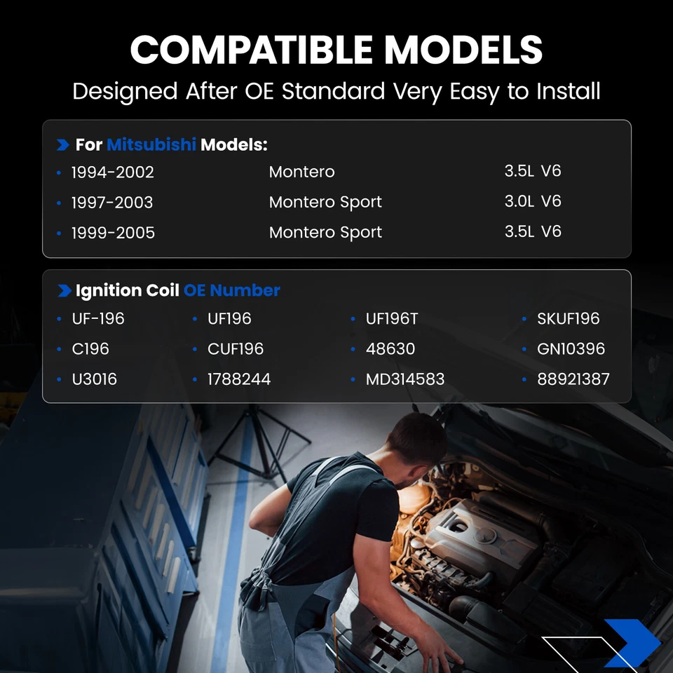 UF196 UF197 (2+1) Ignition Coils for 1997-2004 Mitsubishi Montero Sport 3L 3.5L - Image 3 of 4