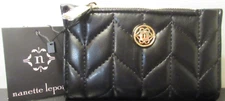 Nanette Lepore AMIE Black Quilted Mini Card Case Small Slim Pocket Wallet