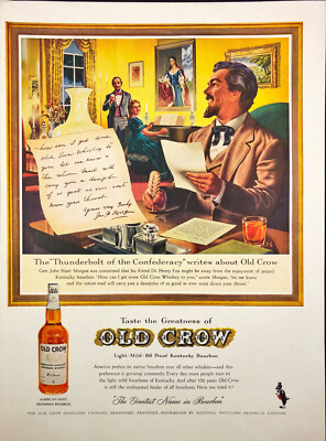 1961 Old Crow Bourbon Print Ad Thunderbolt of the Confederacy John Hunt Morgan