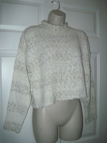 Jamie Scott Women's Medium Cropped Sweater Off White Long Sleeves High Neck - Picture 2 of 9