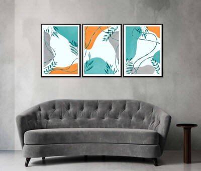 Green Leaf Vector Abstract Set of 3 Poster Wall Art Prints Unframed QUALITY