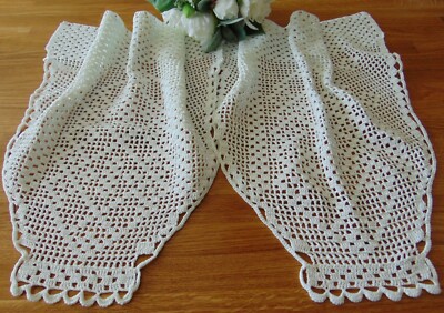 Vintage Handgehäkelt Baumwolle French Shabby Chic Gardine Paneele 124 x 52 cm