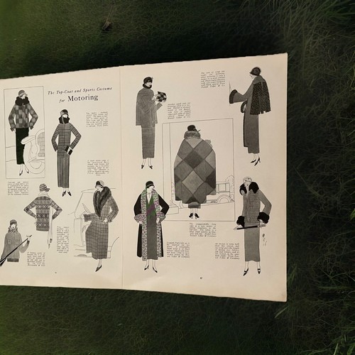 1920er Jahre Mode Illustration Druck Werbung Damen Top-Mantel & Sport Kostüm Autofahren