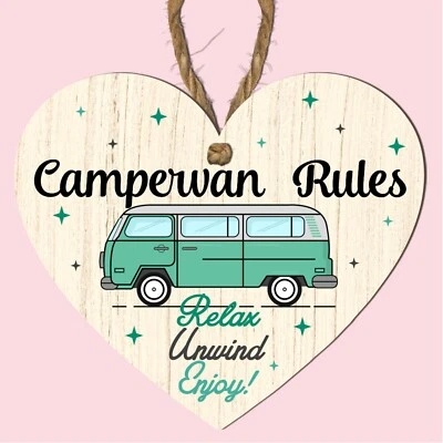 LASER CRAFT SHAPES LTD Heart Plaque Campervan Decor – "Campervan Rules" Relax, Unwind, Enjoy Sign