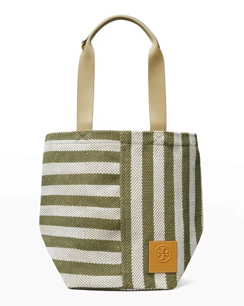 Tory Burch Gracie Striped Extra Large Canvas Tote Bag ~NWT~ Green Stripe