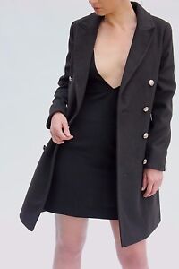 Topshop Black Petite Fur Collar Military Warm Winter Coat Jacket 6 to 16 New