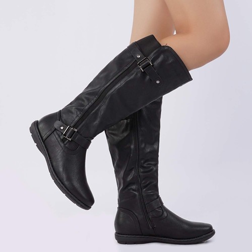 Women Faux Fur Lined Knee High Winter Boots Flat Heel Side Zipper Riding Boots - Picture 8 of 43