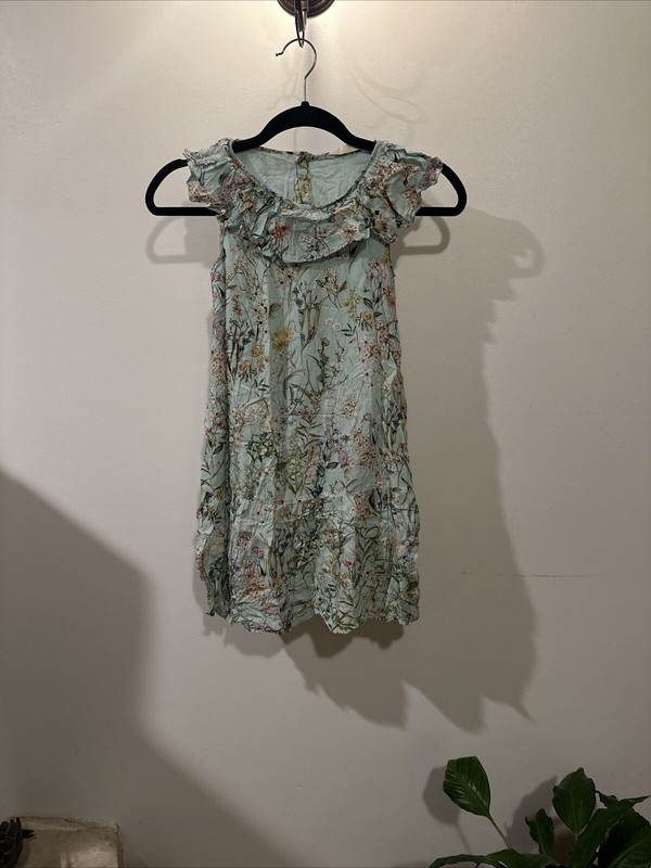 Beautiful Floral Print Dress From Spain Light Blue w/ Multicolor Flowers 7/8