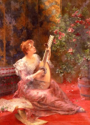 Oil Painting repro Conrad Kiesel The Lute Player