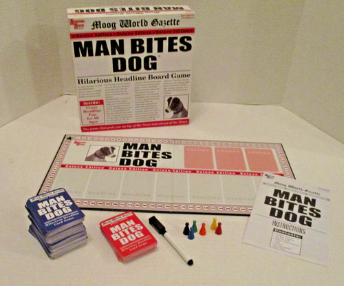 Man Bites Dog Deluxe Edition Hilarious Headline Board Game complete